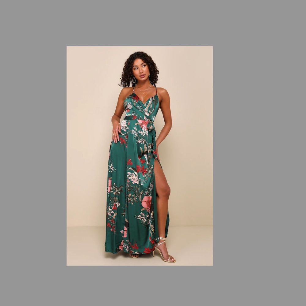 Still the One Emerald Green Floral Print Satin Maxi Dress
